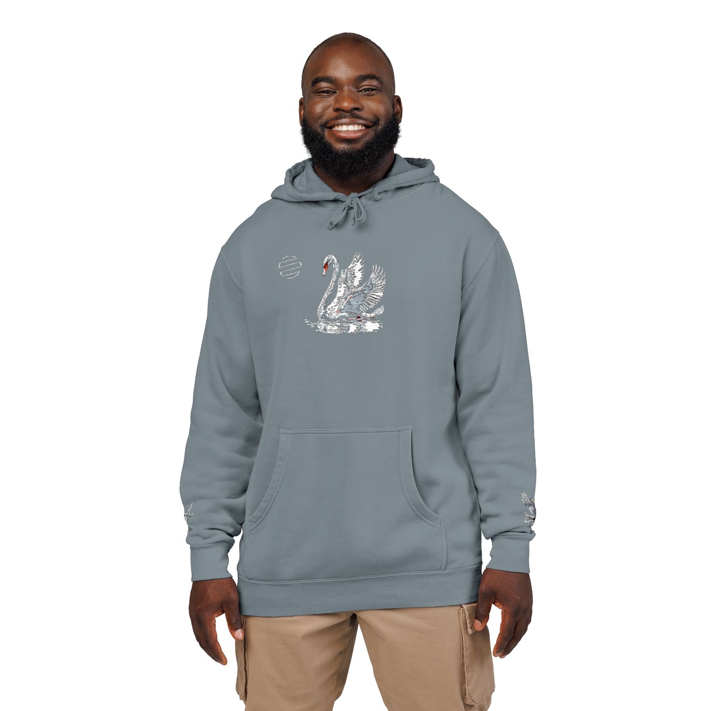 Embroidered Swan Graphic Hoodie — Vintage Pigment-Dyed