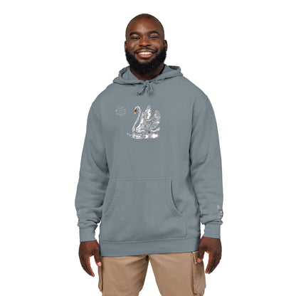 Embroidered Swan Graphic Hoodie — Vintage Pigment-Dyed