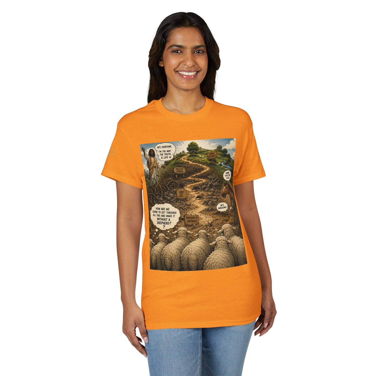 Sheep In the Wild Graphic T-Shirt — "God Has My Back" Faith Tee