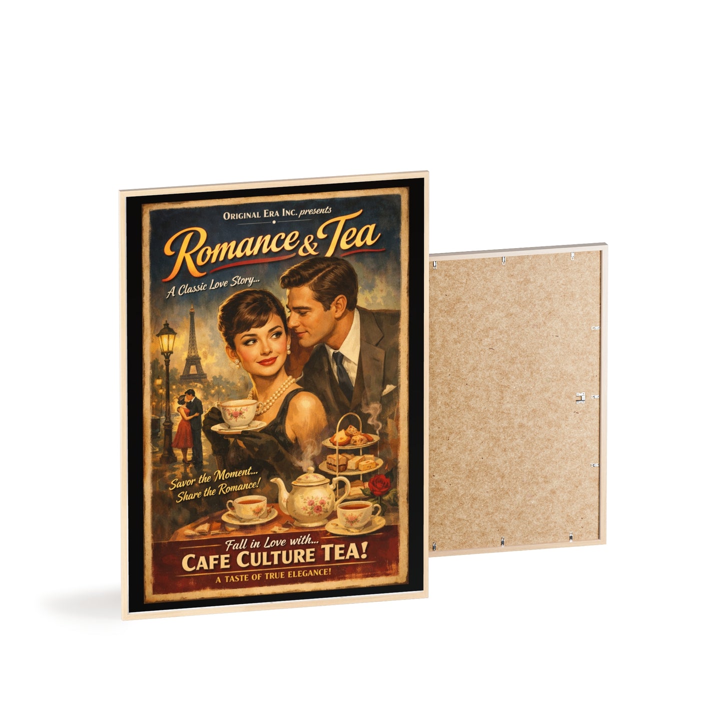 Romance & Tea Vintage Cafe Poster — Framed Wall Art