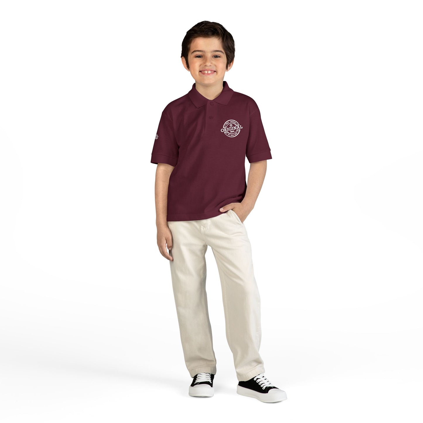 Youth Polo Shirt with 'Original' Vintage Stamp Logo — Kids School Uniform / Casual