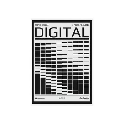 Digital Grid Poster with Wooden Frame — Modern Black & White Wall Art