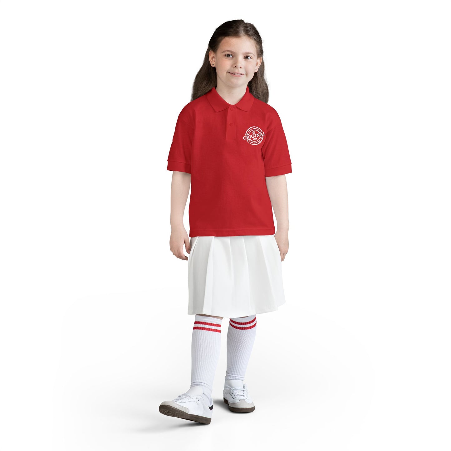 Youth Polo Shirt with 'Original' Vintage Stamp Logo — Kids School Uniform / Casual
