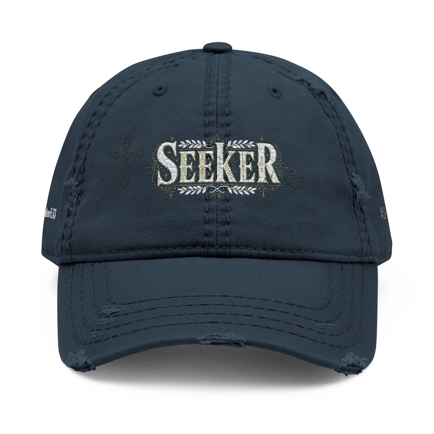 Seeker Embroidered Distressed Dad Hat — Vintage Faith Baseball Cap