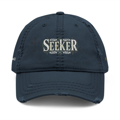 Seeker Embroidered Distressed Dad Hat — Vintage Faith Baseball Cap