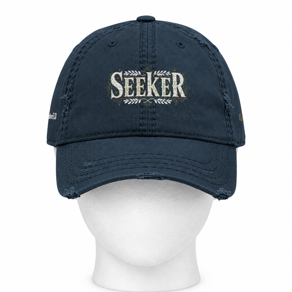 Seeker Embroidered Distressed Dad Hat — Vintage Faith Baseball Cap