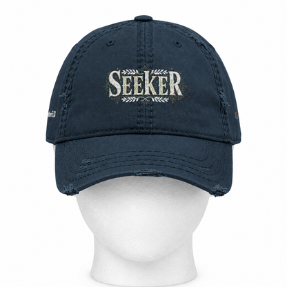Seeker Embroidered Distressed Dad Hat — Vintage Faith Baseball Cap