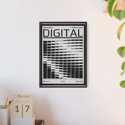 Digital Grid Poster with Wooden Frame — Modern Black & White Wall Art