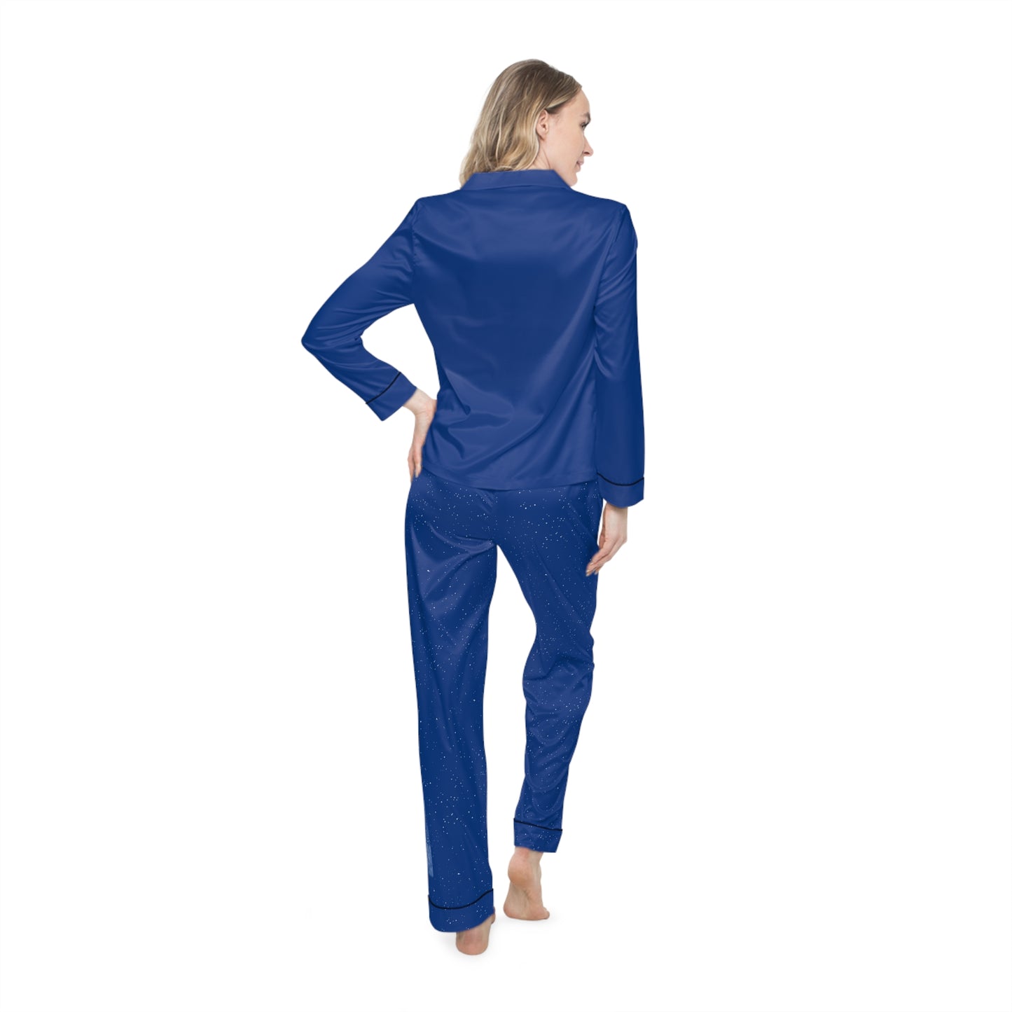 Moonlit Starry Satin Pajama Set – Women's Blue Sleepwear