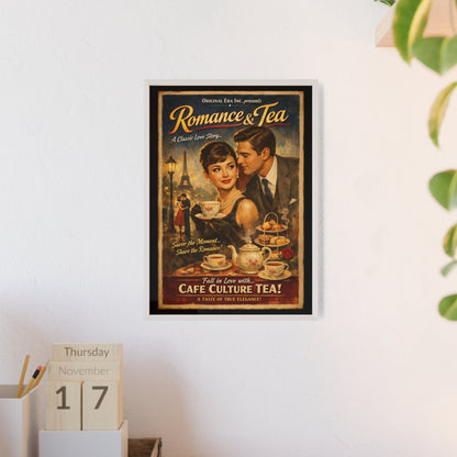 Romance & Tea Vintage Cafe Poster — Framed Wall Art