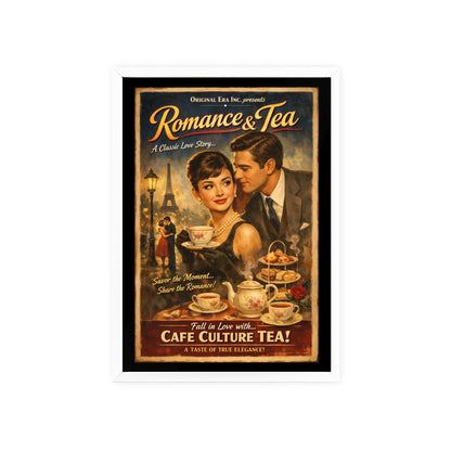 Romance & Tea Vintage Cafe Poster — Framed Wall Art