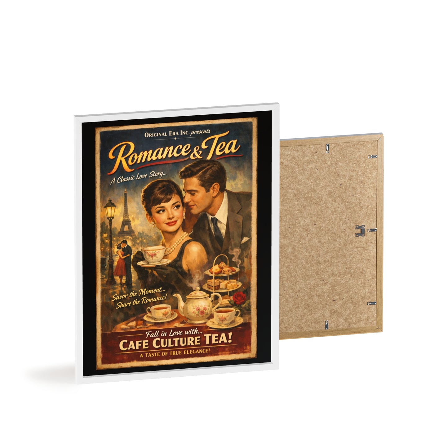 Romance & Tea Vintage Cafe Poster — Framed Wall Art