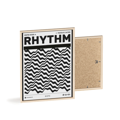 Rhythm Wave Art Poster with Wooden Frame — Black & White Modern Wall Print