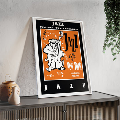 Jazz Poster with Wooden Frame — New Orleans/New York Music Print