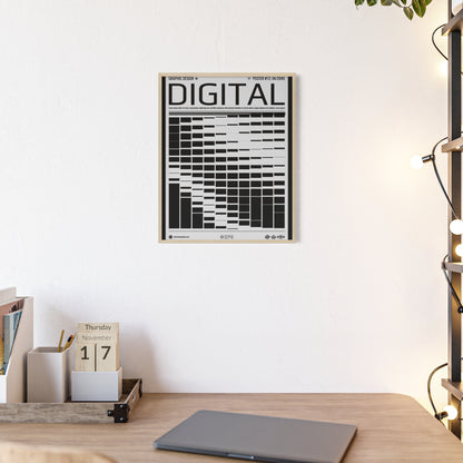 Digital Grid Poster with Wooden Frame — Modern Black & White Wall Art