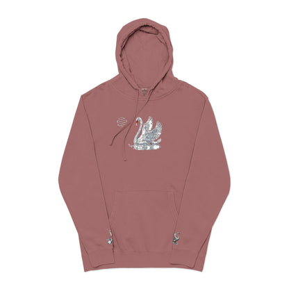 Embroidered Swan Graphic Hoodie — Vintage Pigment-Dyed