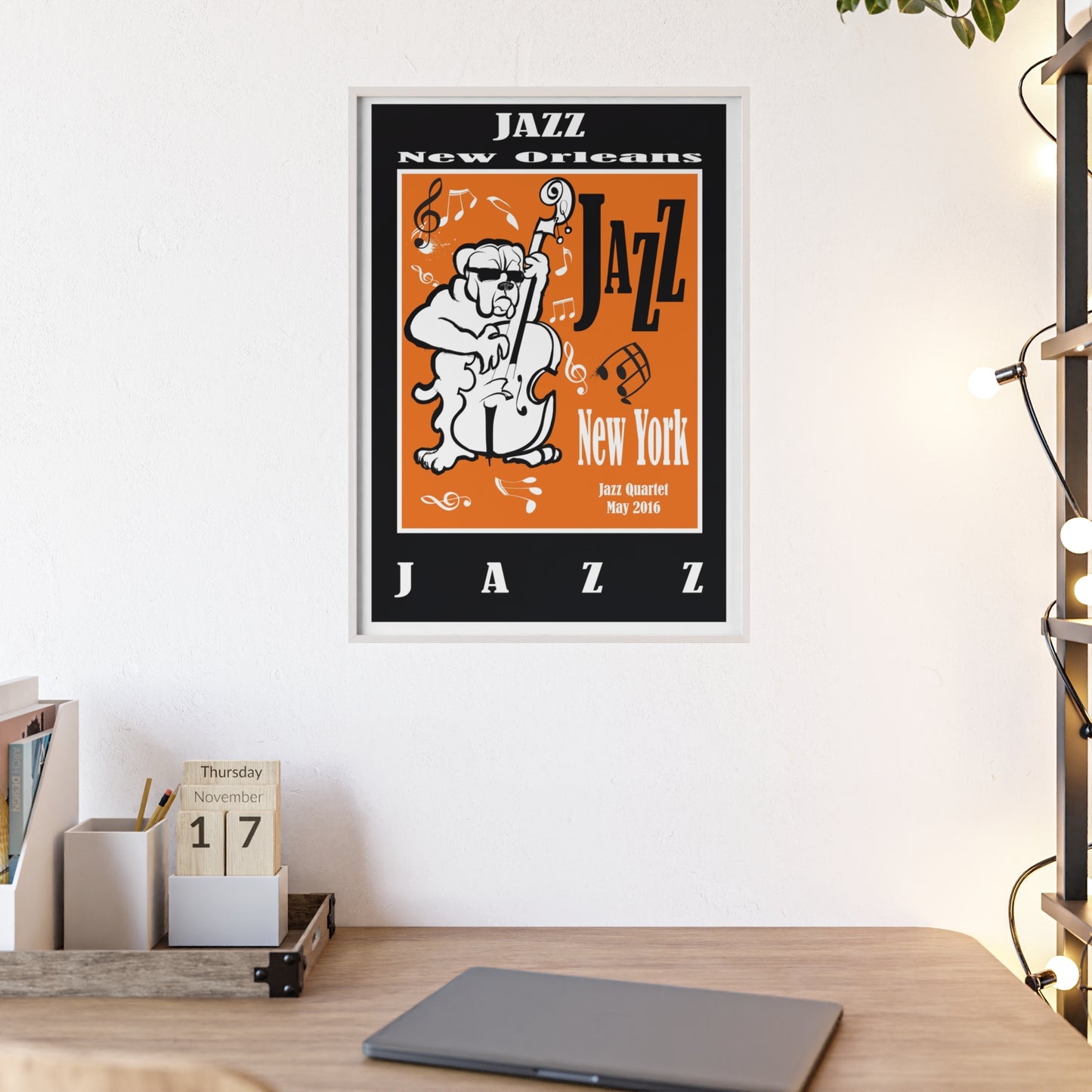 Jazz Poster with Wooden Frame — New Orleans/New York Music Print