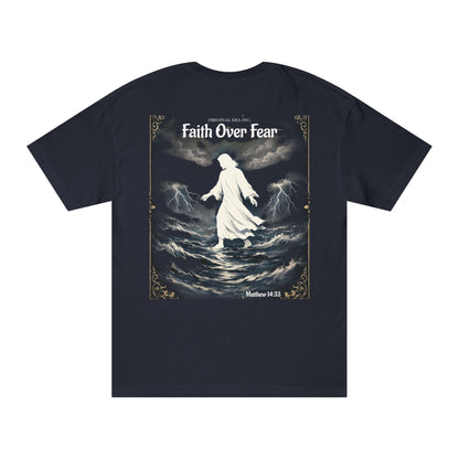 Faith Over Fear T-Shirt — Jesus Walking on Water Matthew 14:22-33 & James 1:6 Christian Tee
