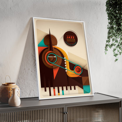 Jazz Session Poster with Wooden Frame – Retro Abstract Music Wall Art