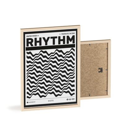 Rhythm Wave Art Poster with Wooden Frame — Black & White Modern Wall Print