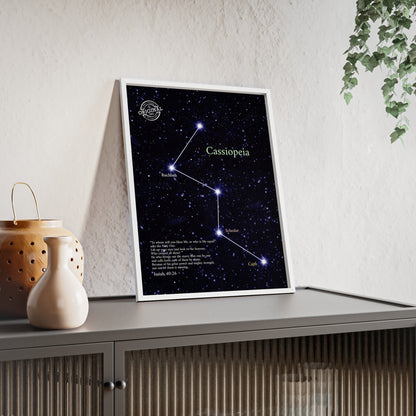 Cassiopeia Constellation Poster with Wooden Frame — Star Map Wall Art