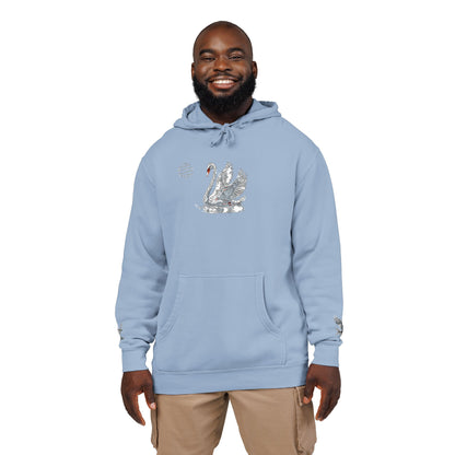 Embroidered Swan Graphic Hoodie — Vintage Pigment-Dyed