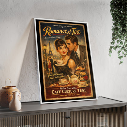 Romance & Tea Vintage Cafe Poster — Framed Wall Art