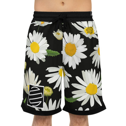 Daisy Basketball Shorts — Black Floral Athletic Shorts