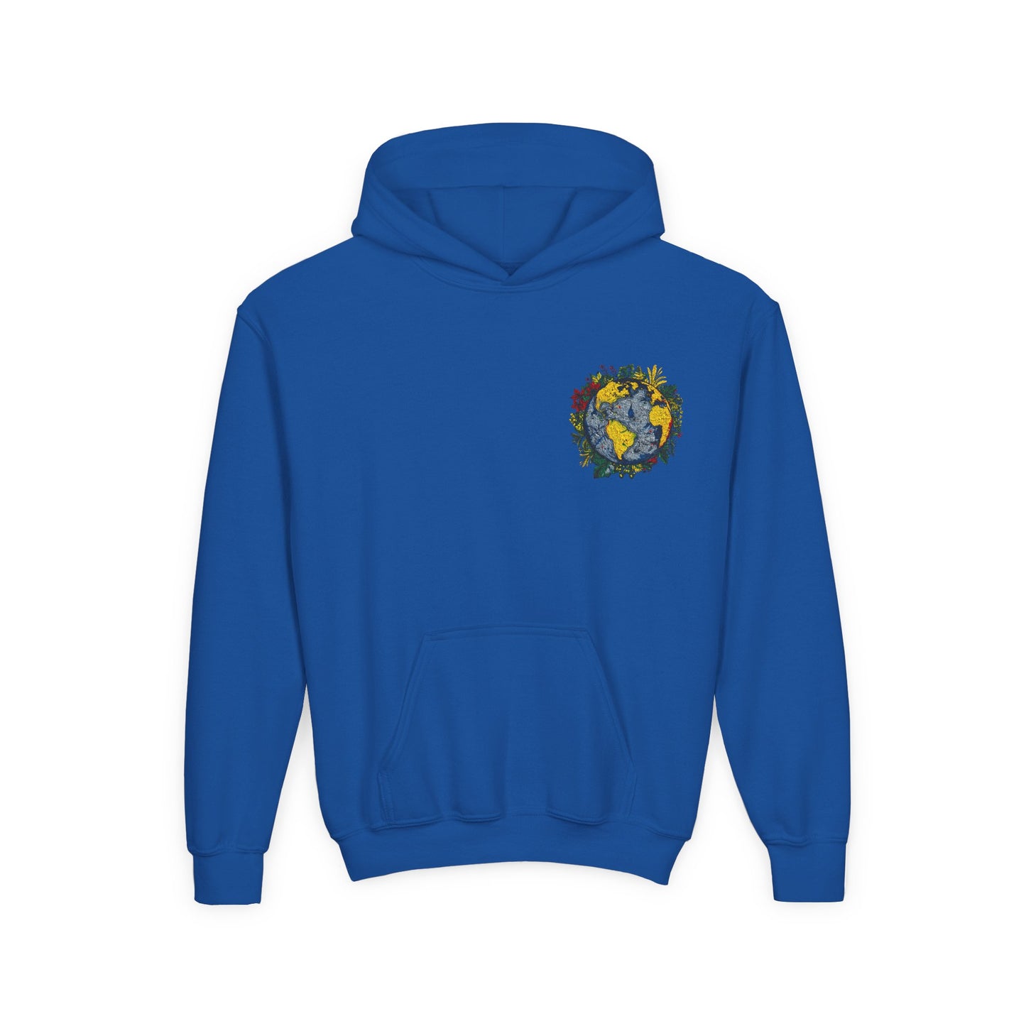 Youth Hoodie — Earth Floral Heart Graphic Kids Sweatshirt