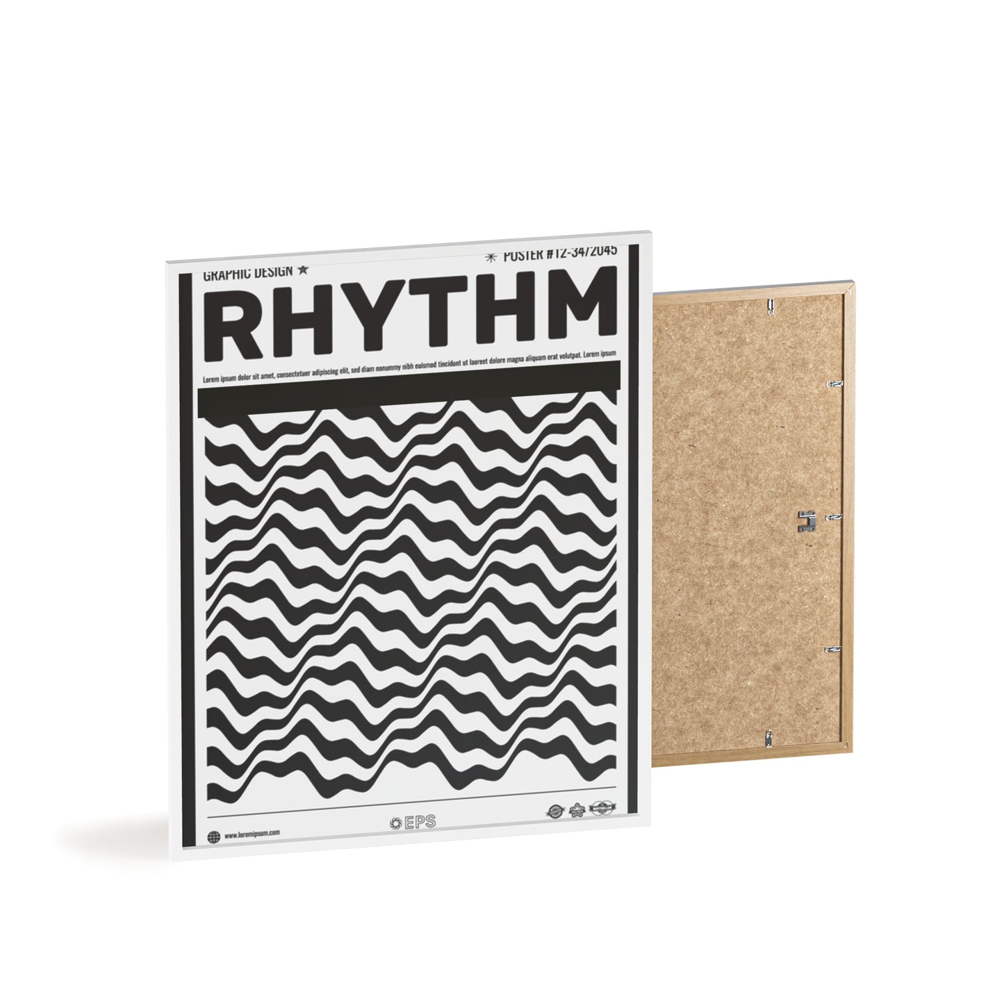 Rhythm Wave Art Poster with Wooden Frame — Black & White Modern Wall Print