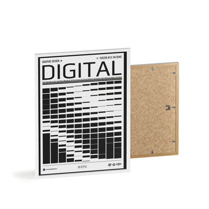 Digital Grid Poster with Wooden Frame — Modern Black & White Wall Art