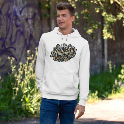 Authenticity Script Hoodie — 'Authenticity' Vintage Ornate Graphic Hooded Sweatshirt