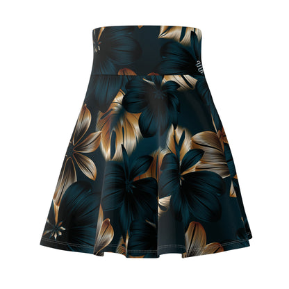 Floral Midnight Hawaiian Skater Skirt — Dark Teal & Gold