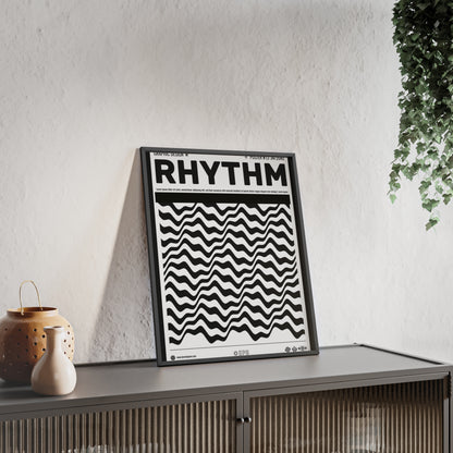 Rhythm Wave Art Poster with Wooden Frame — Black & White Modern Wall Print