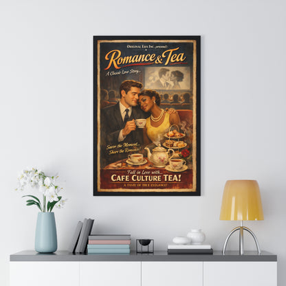 Romance & Tea Vintage Café Poster — Framed Wall Art