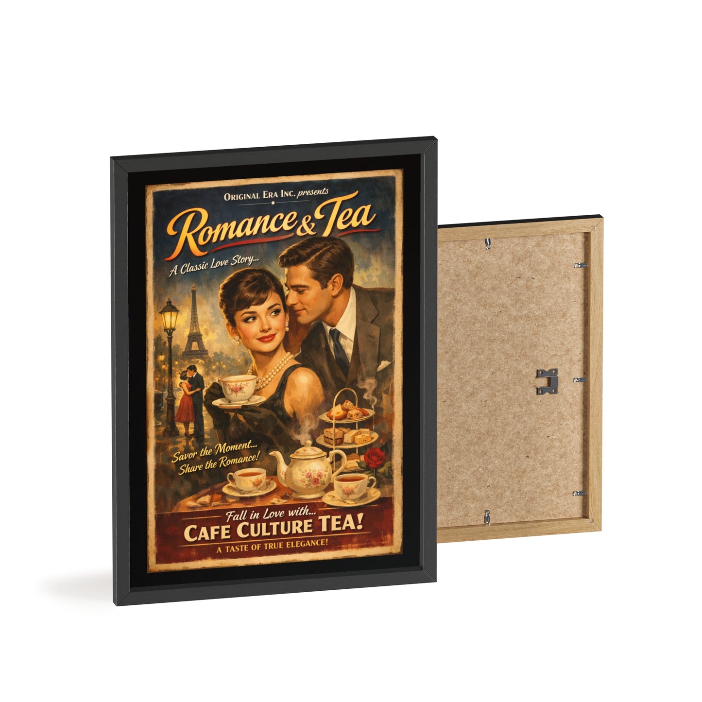 Romance & Tea Vintage Cafe Poster — Framed Wall Art