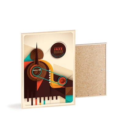 Jazz Session Poster with Wooden Frame – Retro Abstract Music Wall Art