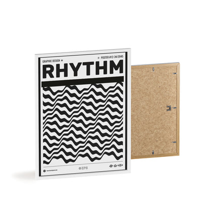 Rhythm Wave Art Poster with Wooden Frame — Black & White Modern Wall Print