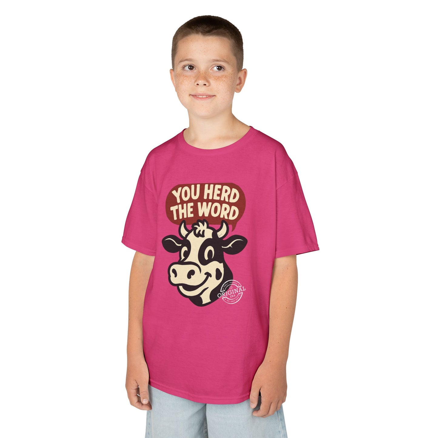 Kids T‑Shirt — 'You Herd the Word' Cow Front & 'Faith Over Fear' Farm Graphic