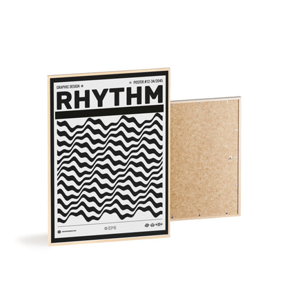 Rhythm Wave Art Poster with Wooden Frame — Black & White Modern Wall Print