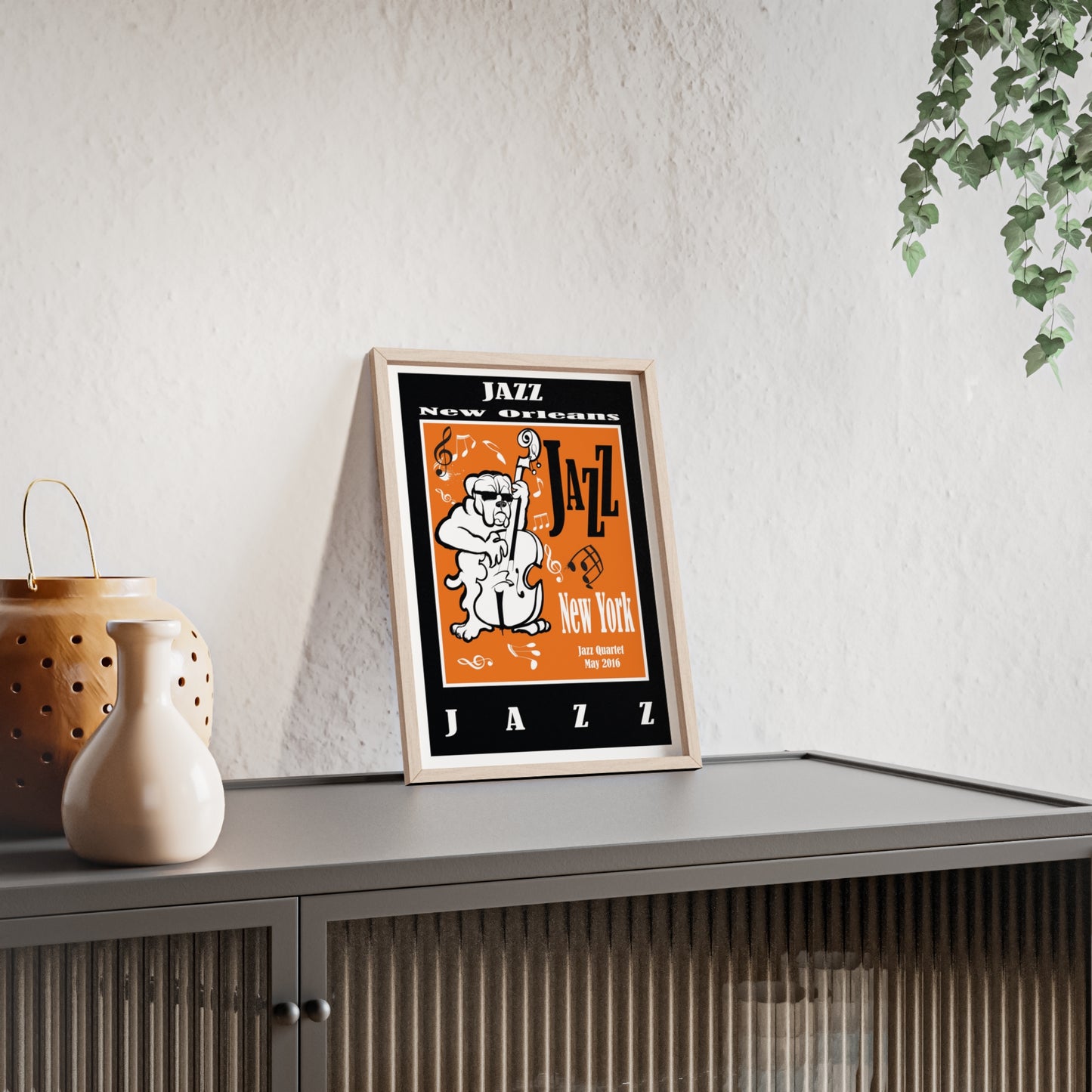 Jazz Poster with Wooden Frame — New Orleans/New York Music Print