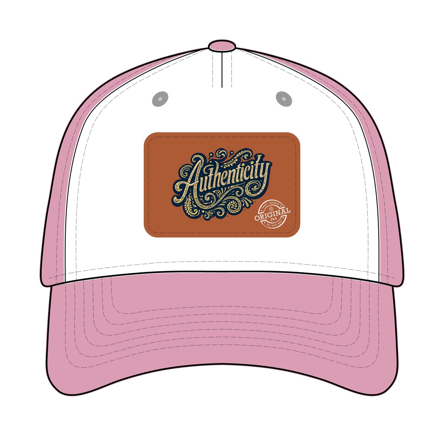 Authenticity Leather Patch Baseball Cap — Vintage Script Mid-Profile Hat