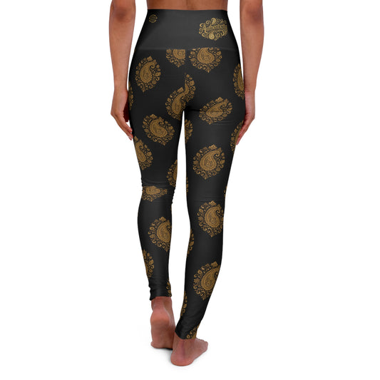 Accent Gold High-Waist Yoga Leggings — Metallic Shine Activewear