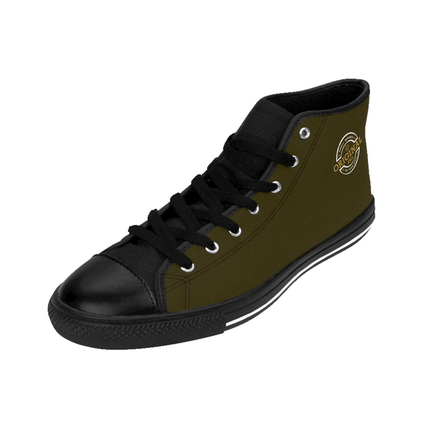 Women's Classic High-Top Sneakers — Olive Retro 'Original' Logo Canvas