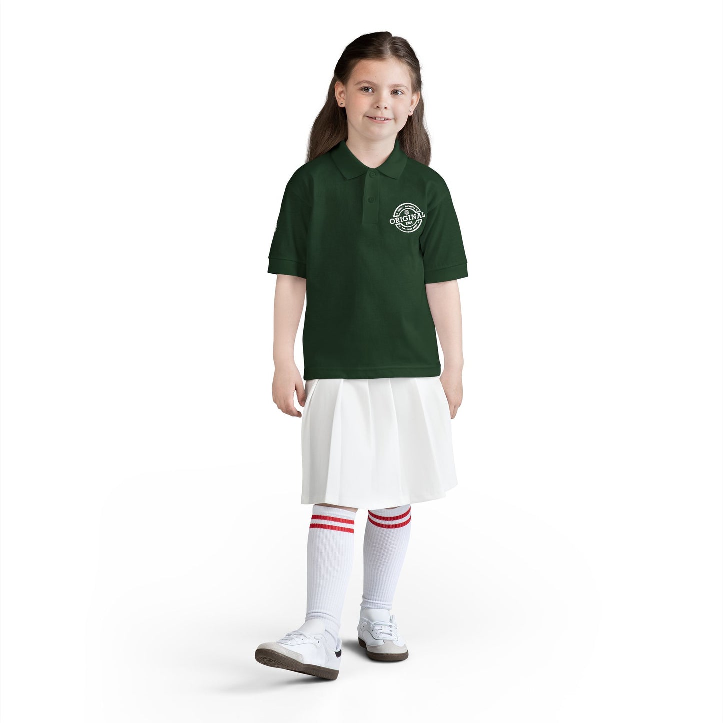 Youth Polo Shirt with 'Original' Vintage Stamp Logo — Kids School Uniform / Casual