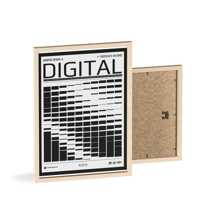 Digital Grid Poster with Wooden Frame — Modern Black & White Wall Art