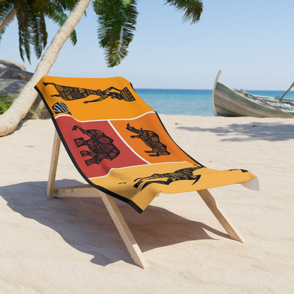 African Safari Animals Beach Towel – Giraffe, Elephant & Rhino Tribal Design