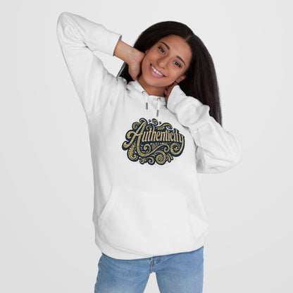 Authenticity Script Hoodie — 'Authenticity' Vintage Ornate Graphic Hooded Sweatshirt