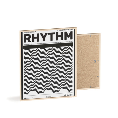 Rhythm Wave Art Poster with Wooden Frame — Black & White Modern Wall Print
