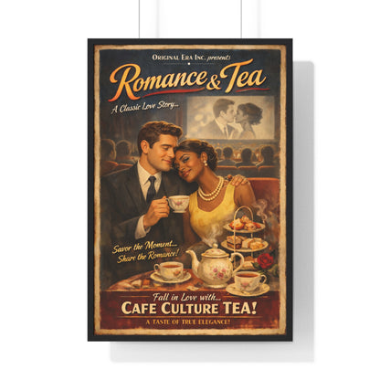 Romance & Tea Vintage Café Poster — Framed Wall Art
